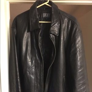 DKNY Men's Black Leather Jacket XL