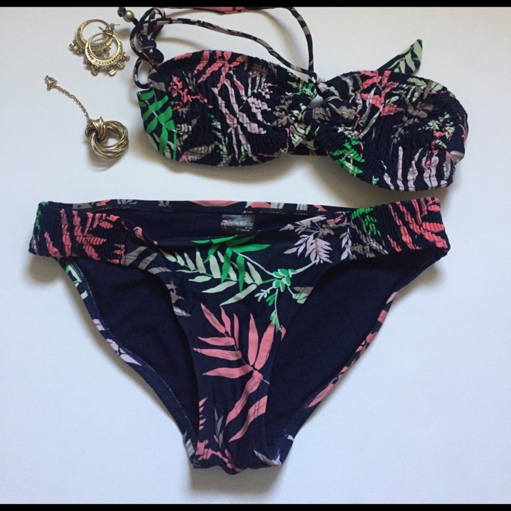 Navy Palm Print The Webster Bandeau Halter Bikini