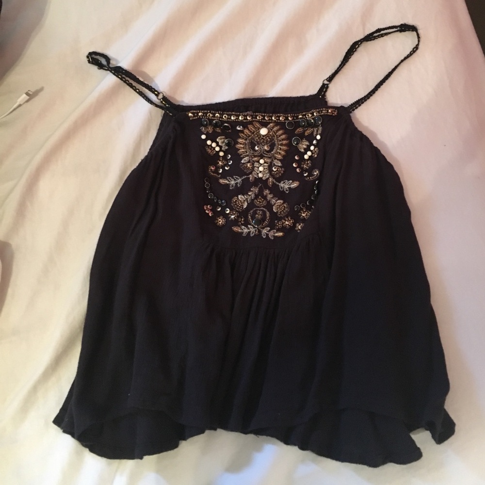 Black metallic detailed flowy tank top