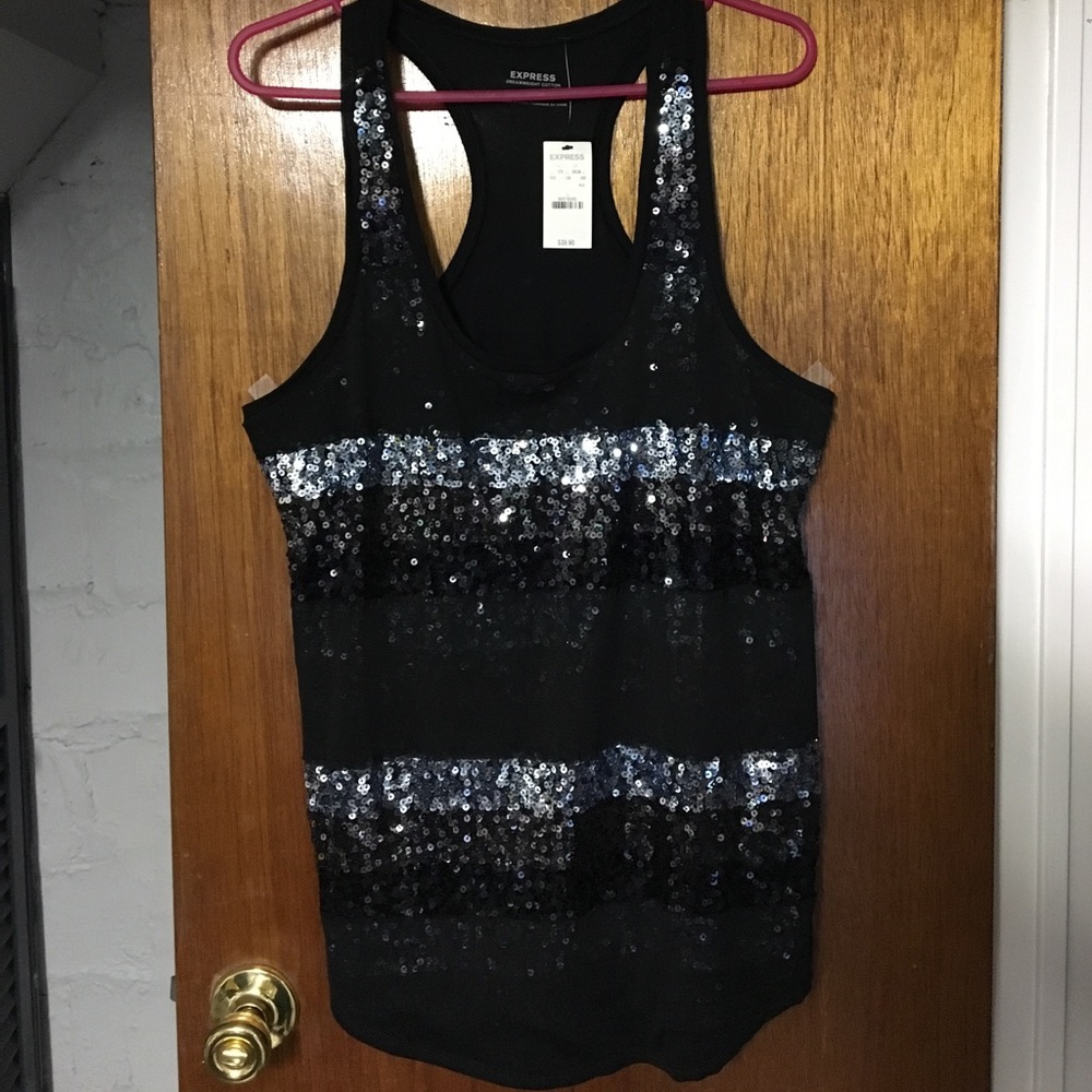 Express Black/Sequin Racerback Tank