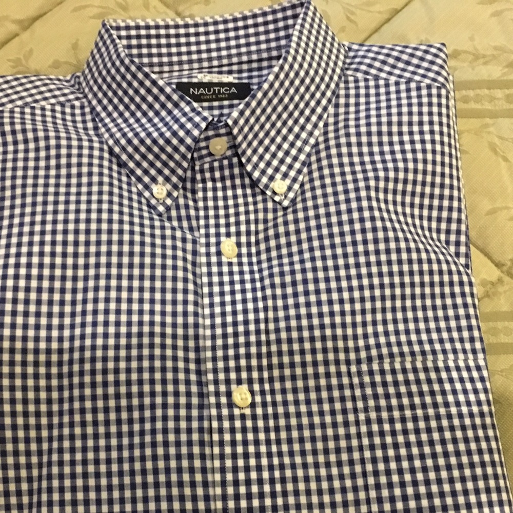 Nautica blue checkered men's dress shirt size 17.5
