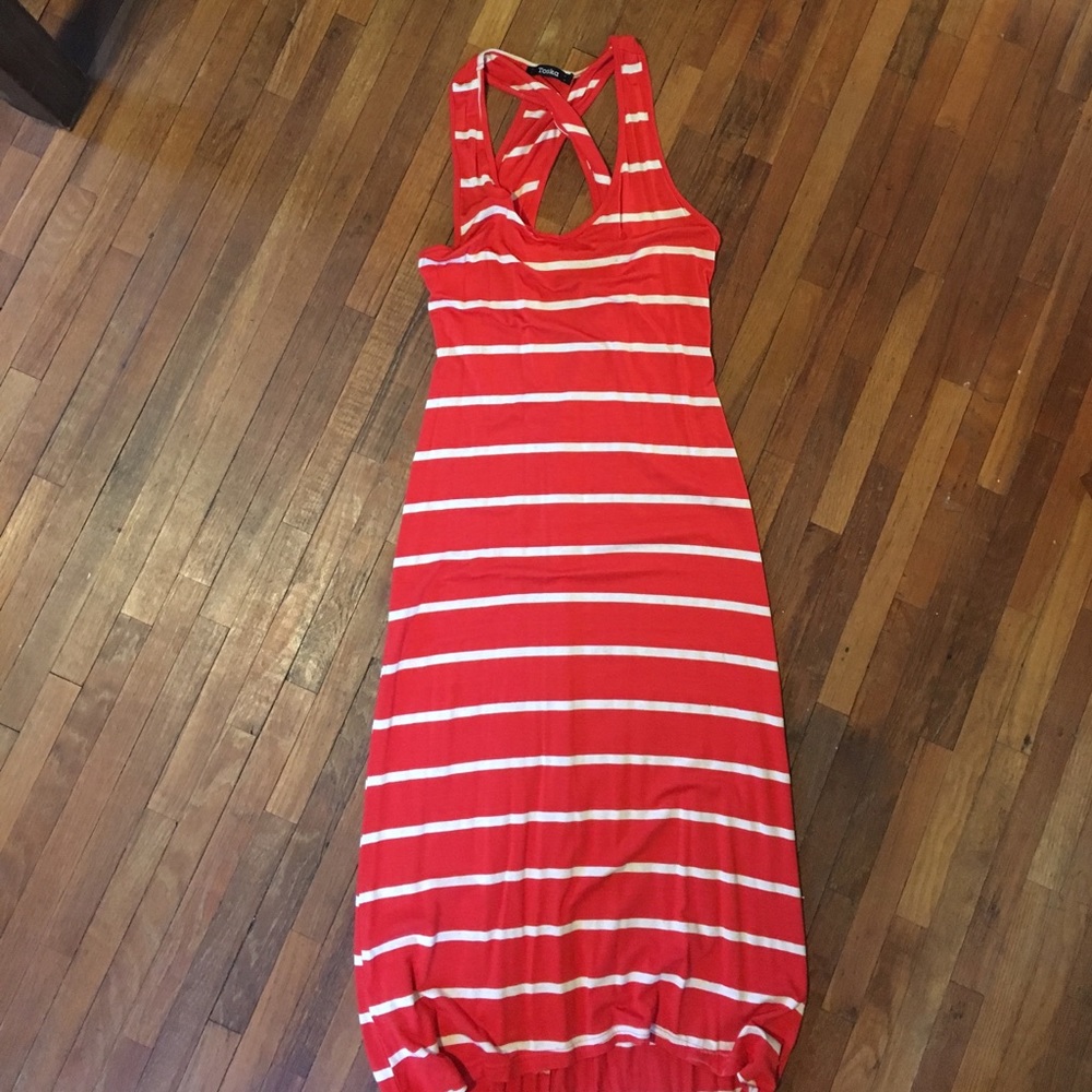 Striped cross back Midi Dress
