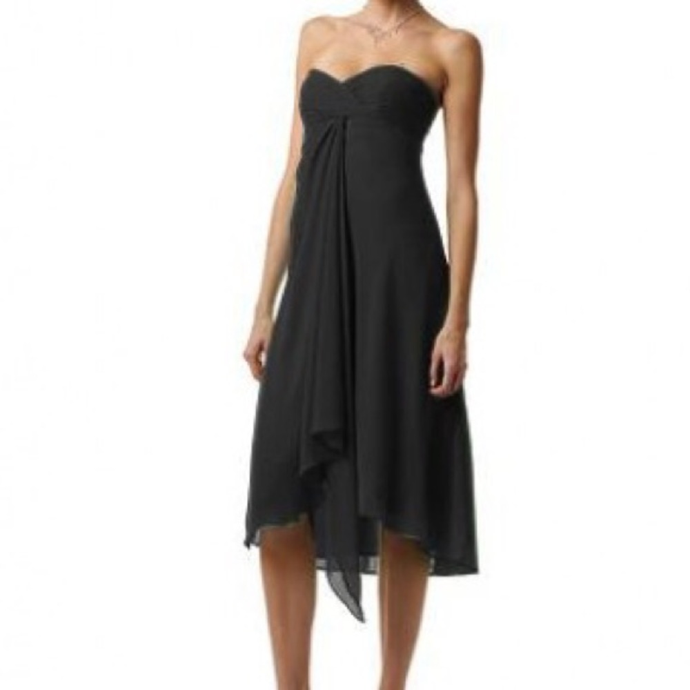 Black Strapless Chiffon Mid-length Dress