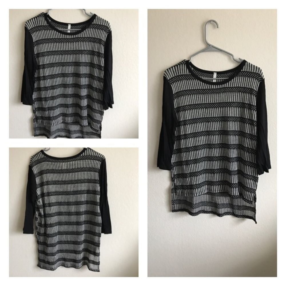 Black and White striped hi-low blouse
