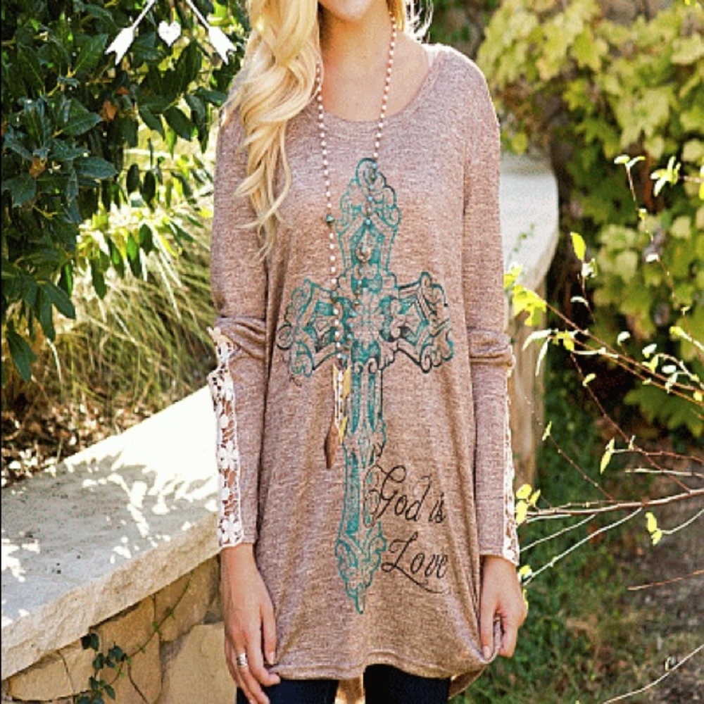 Brown long sleeve God is Love Top