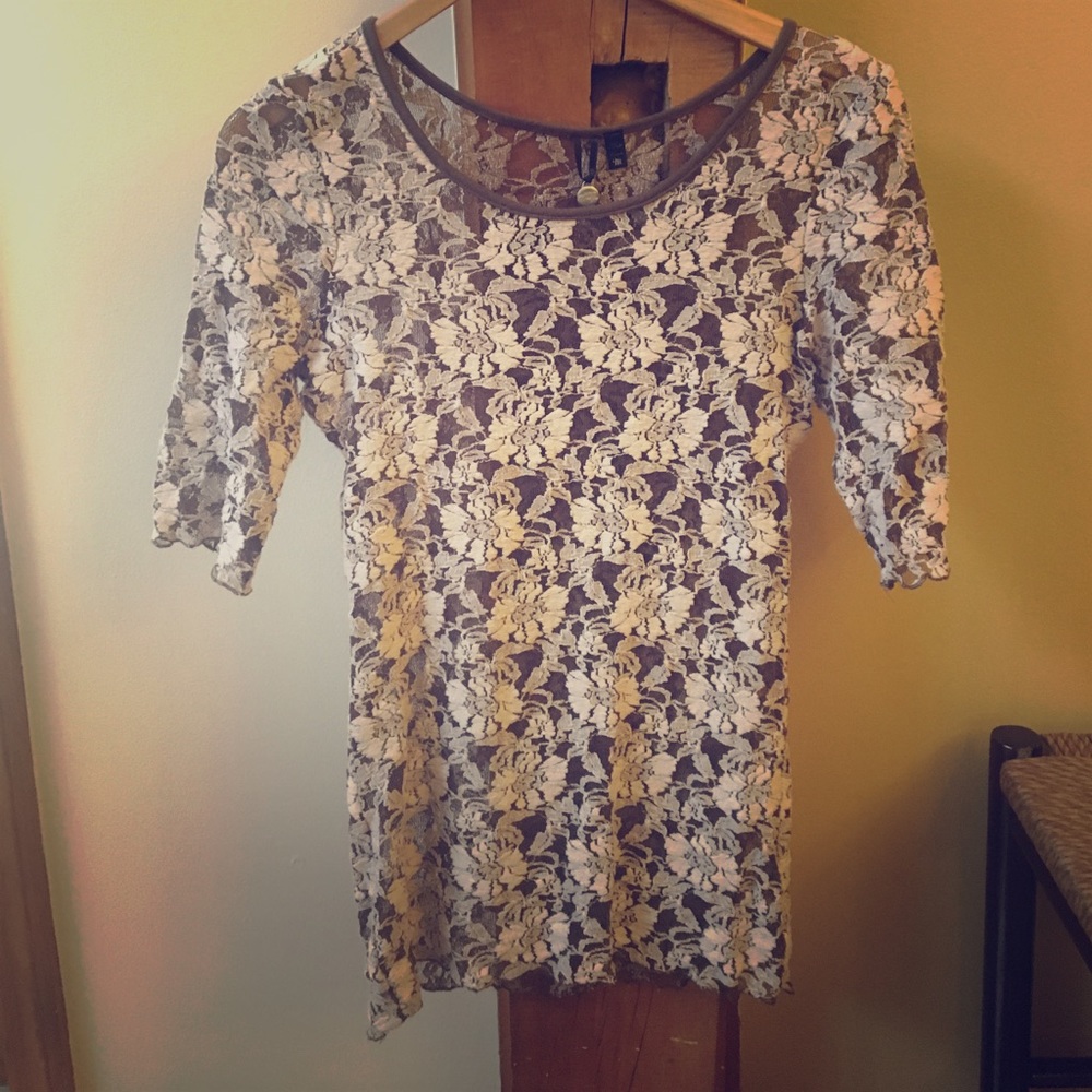 BKE Boutique sheer brown lace shirt xxSOLDxx