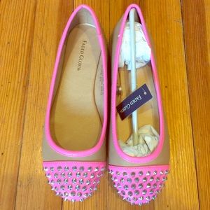 NWB tan and hot pink flats with spikes. Size 8.