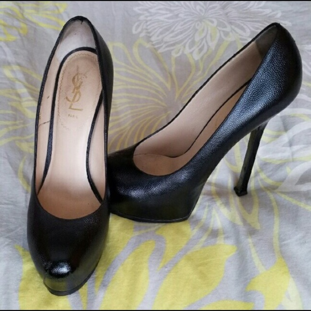 YSL Tribute Two Textured Leather Platform Pumps