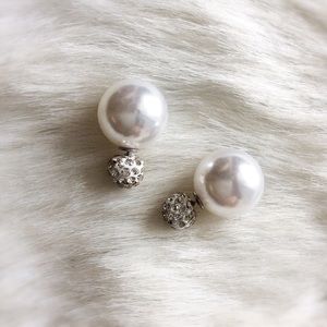 Elegant Double-Sided Crystal Ball Earrings ~ Pearl