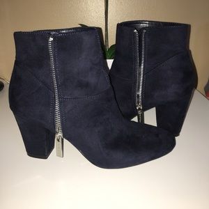 Navy BCBG Vegan Suede Booties 7.5