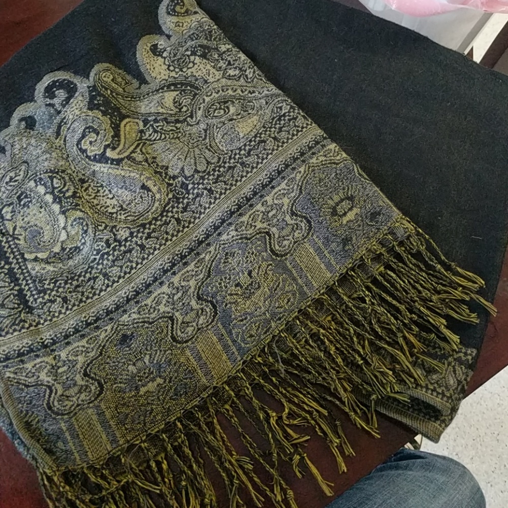 Black/golden embroidered scarf