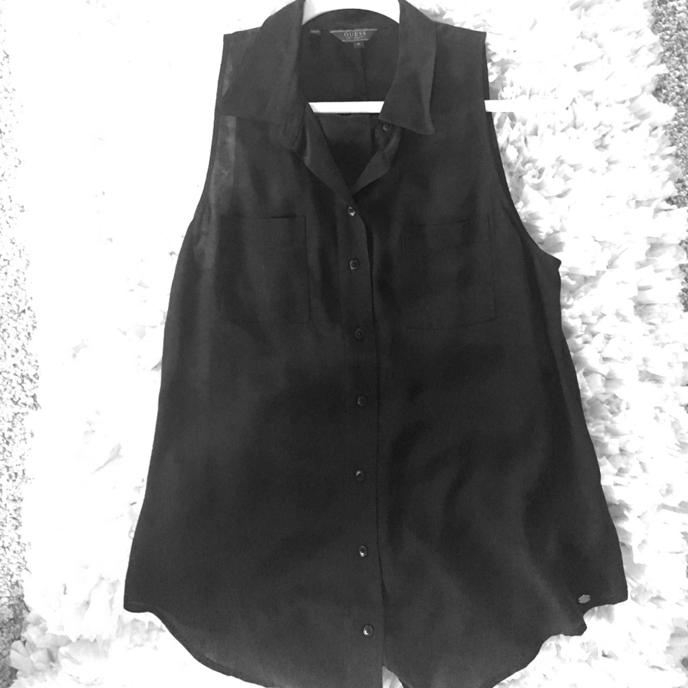 Guess collared sheer button up tank size small