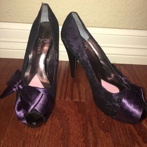 Paris Hilton Purple with Black Lace high heel. 9