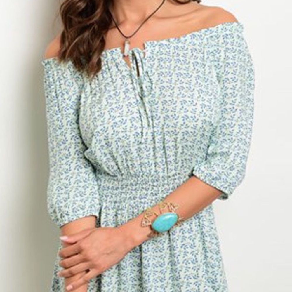 Mint blue off the shoulder dress