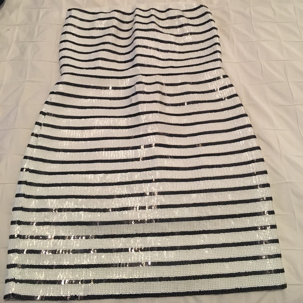 BCBG Maxazria Black & White Striped Sequin Dress
