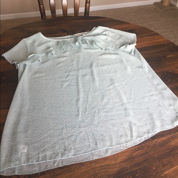 Loft sheer top mint with white and black bubbles - Picture 3 of 8