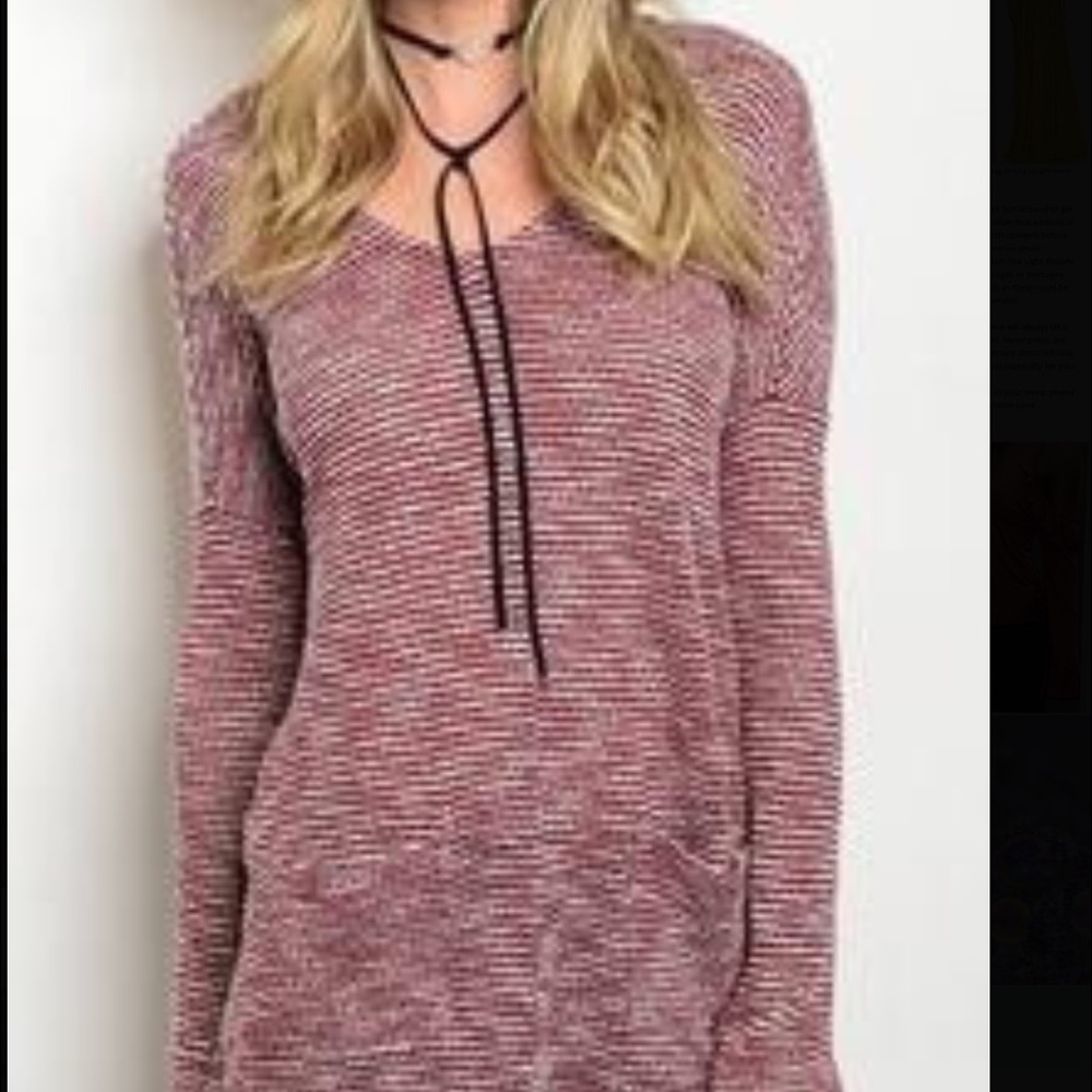 Long sleeve wine and cream stripped tunic