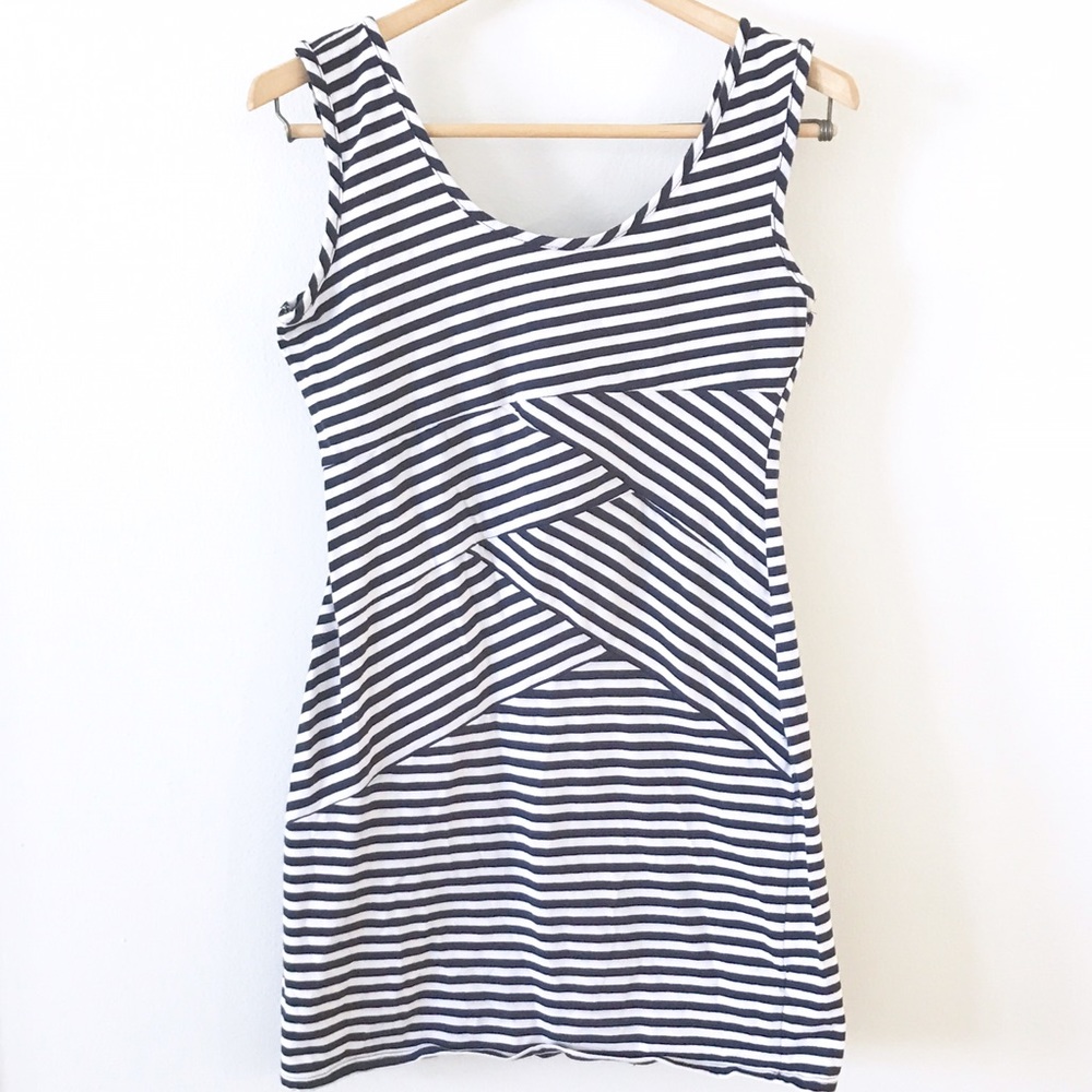 Flattering Sailor Stripe Crossover Mini Dress - Picture 1 of 7