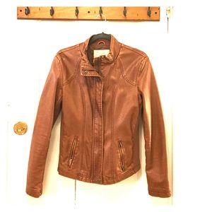 Brown Leather Zip Up Jacket