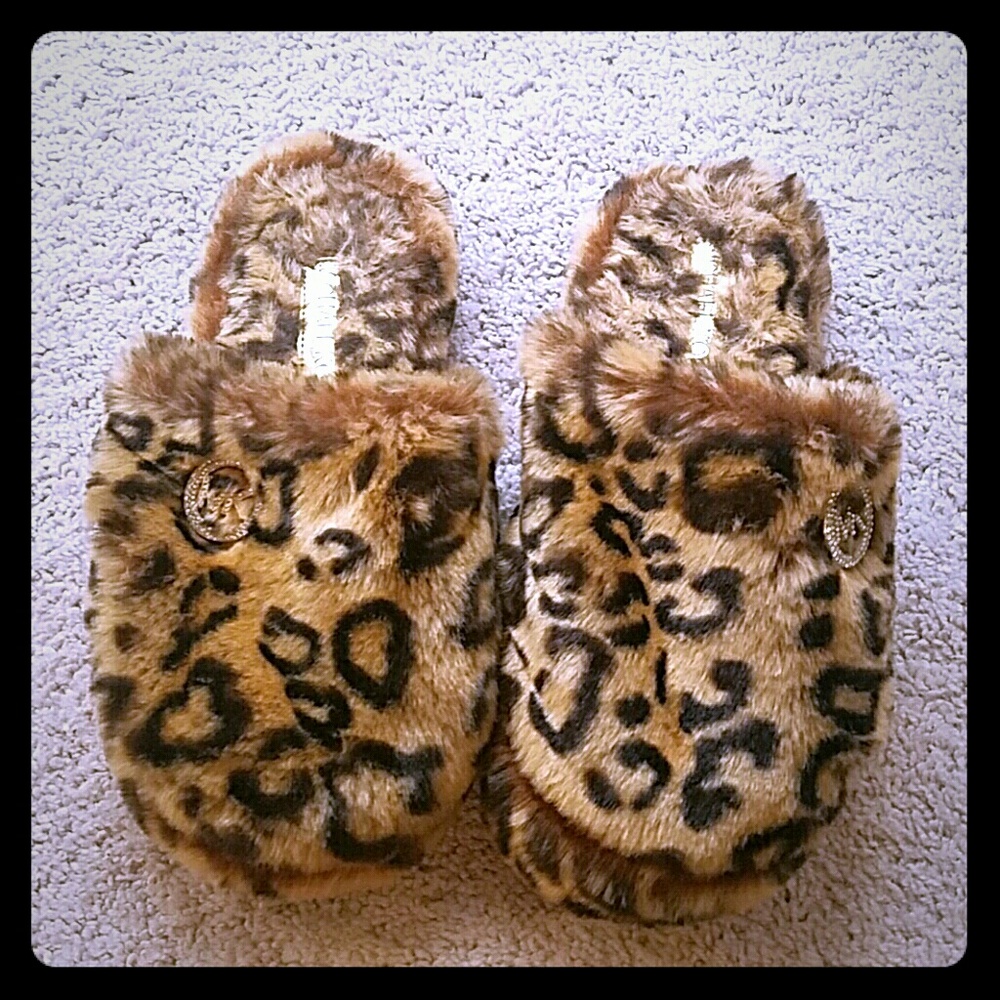 Michael Kors Faux Fur Leopard Slippers Sz 10