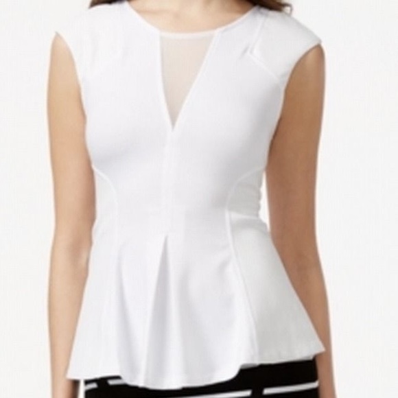 GUESS SLEEVELESS PONTE MESH PEPLUM TOP - Picture 2 of 8