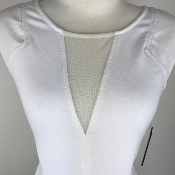 GUESS SLEEVELESS PONTE MESH PEPLUM TOP - Picture 4 of 8