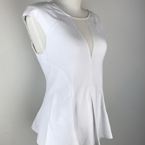 GUESS SLEEVELESS PONTE MESH PEPLUM TOP - Picture 5 of 8