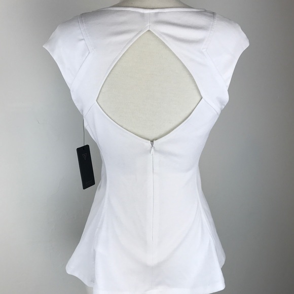 GUESS SLEEVELESS PONTE MESH PEPLUM TOP - Picture 3 of 8