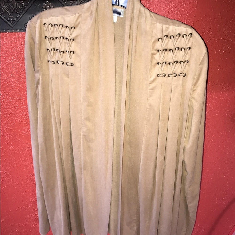 Faux suede open sweater size L