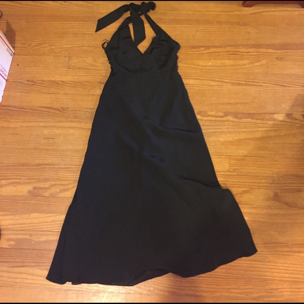 SZ 2 petite J. Crew black silk halter dress.
