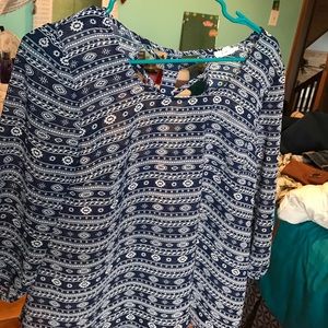 blue aztec long sleeve dress shirt // size small