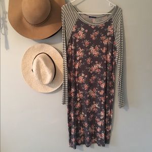 Floral & Striped Sleeve Pencil Dress