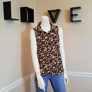Orange and print, highlow, tank with a collar.