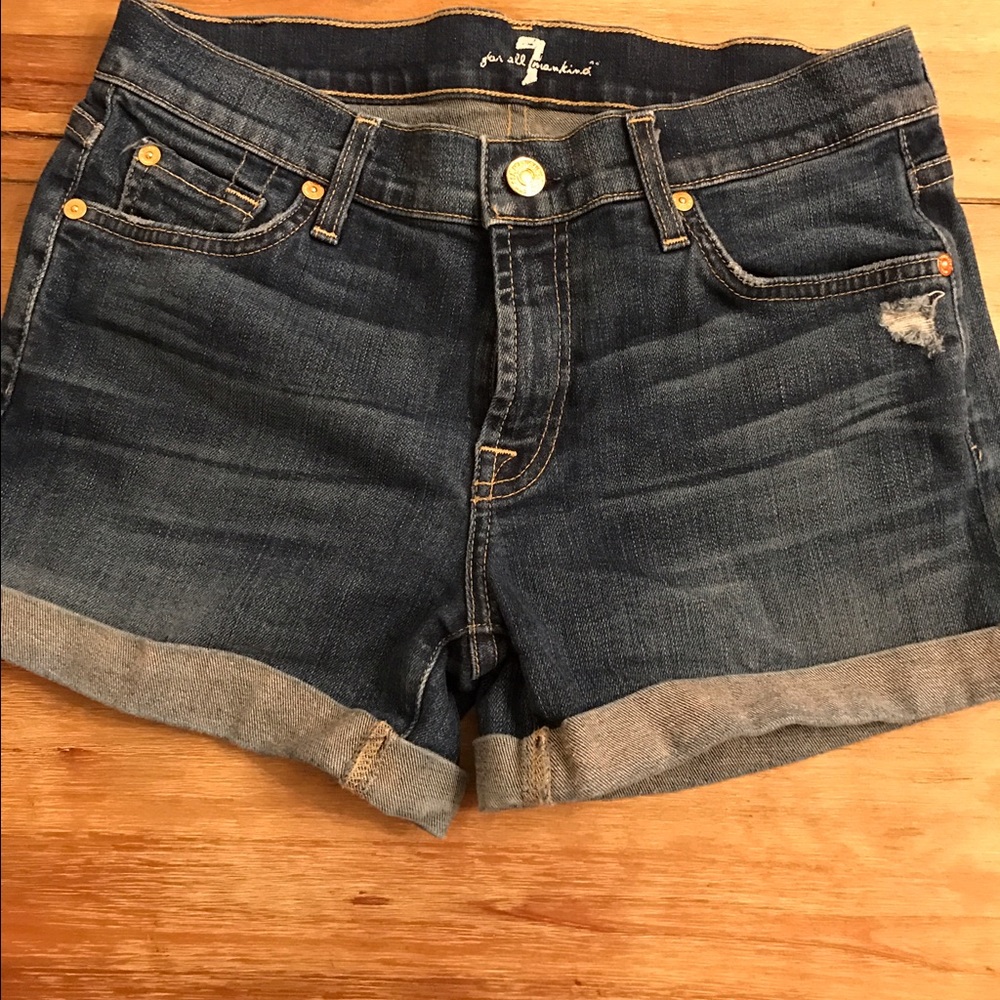 Distressed jean shorts