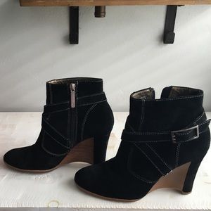 Donald J Pliner black suede wedge booties