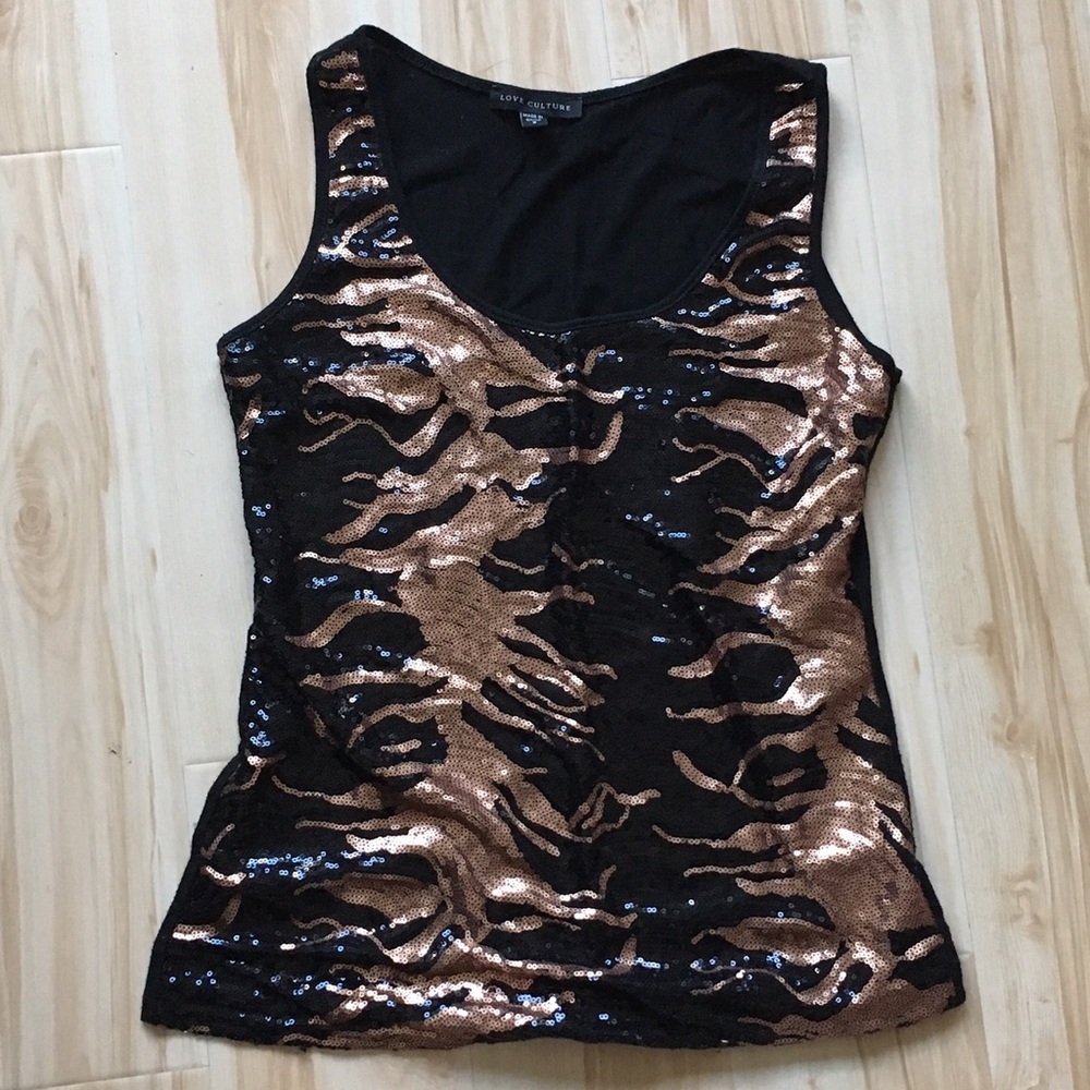 Gold and Black Sequined Tank Top