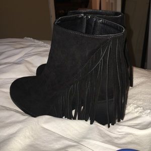 Faux suede fringe bootie