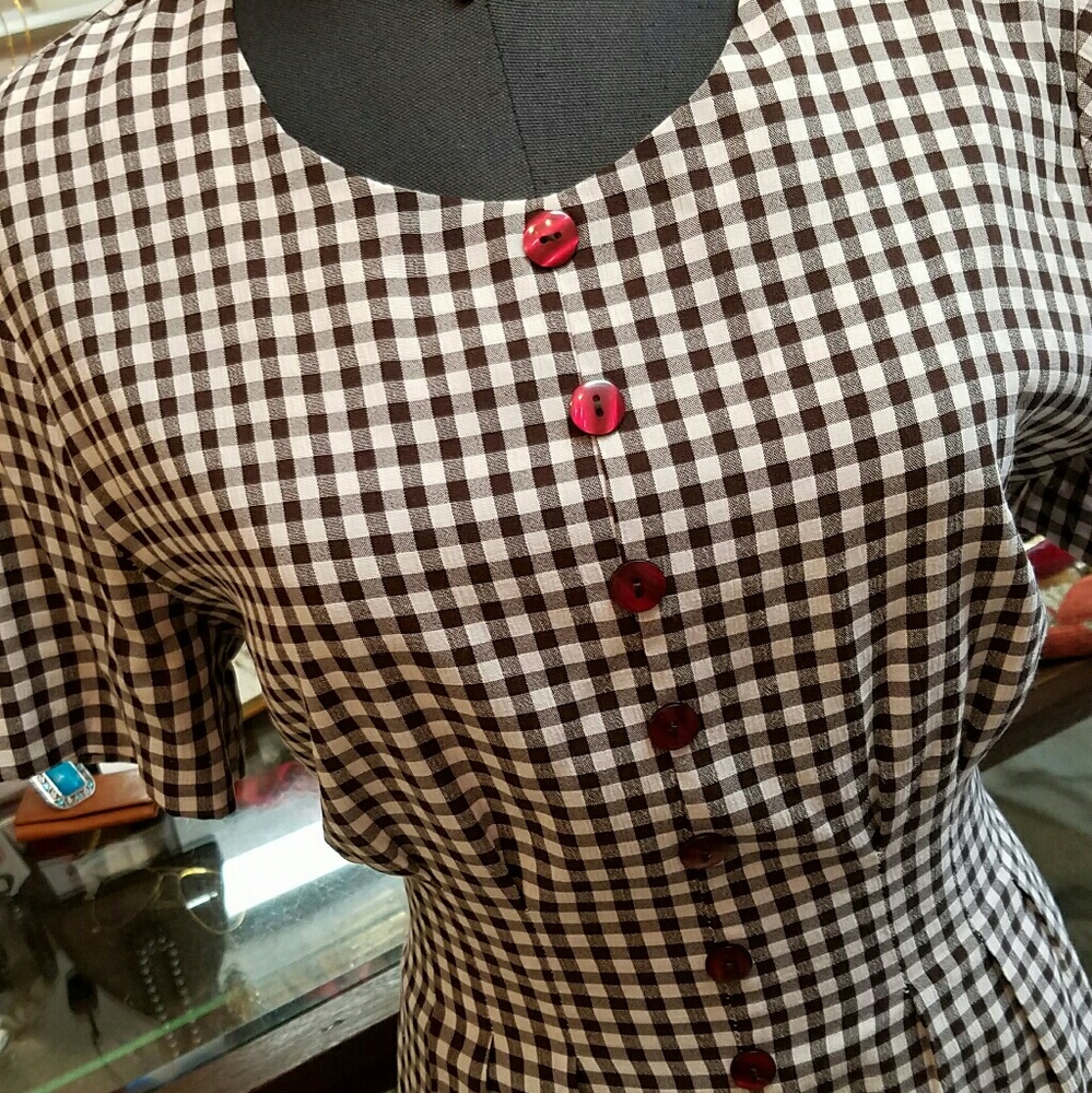 🛍$SOLD🛍 1990's Chocolate Gingham Tie Dress - Picture 2 of 3