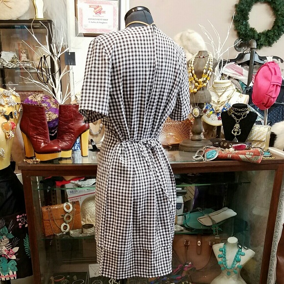 🛍$SOLD🛍 1990's Chocolate Gingham Tie Dress - Picture 3 of 3