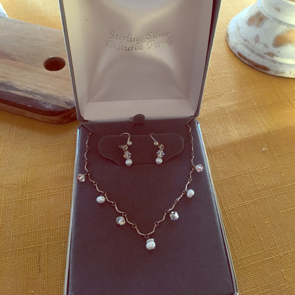 Sterling Silver/Cultured Pearl necklace & earrings