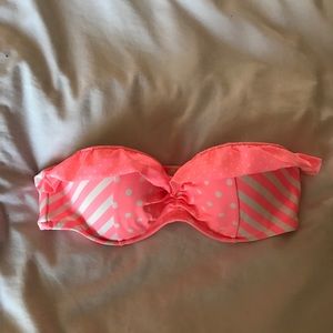 Pink and white stripe/dot strapless swimsuit top