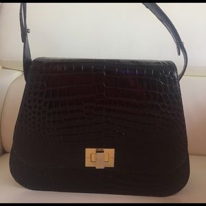 Brown embossed leather shoulder bag