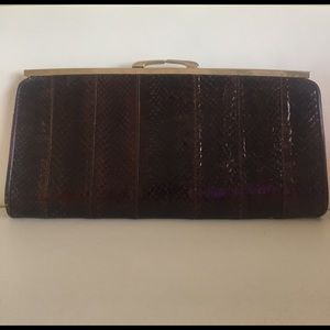 Brown embossed leather clutch