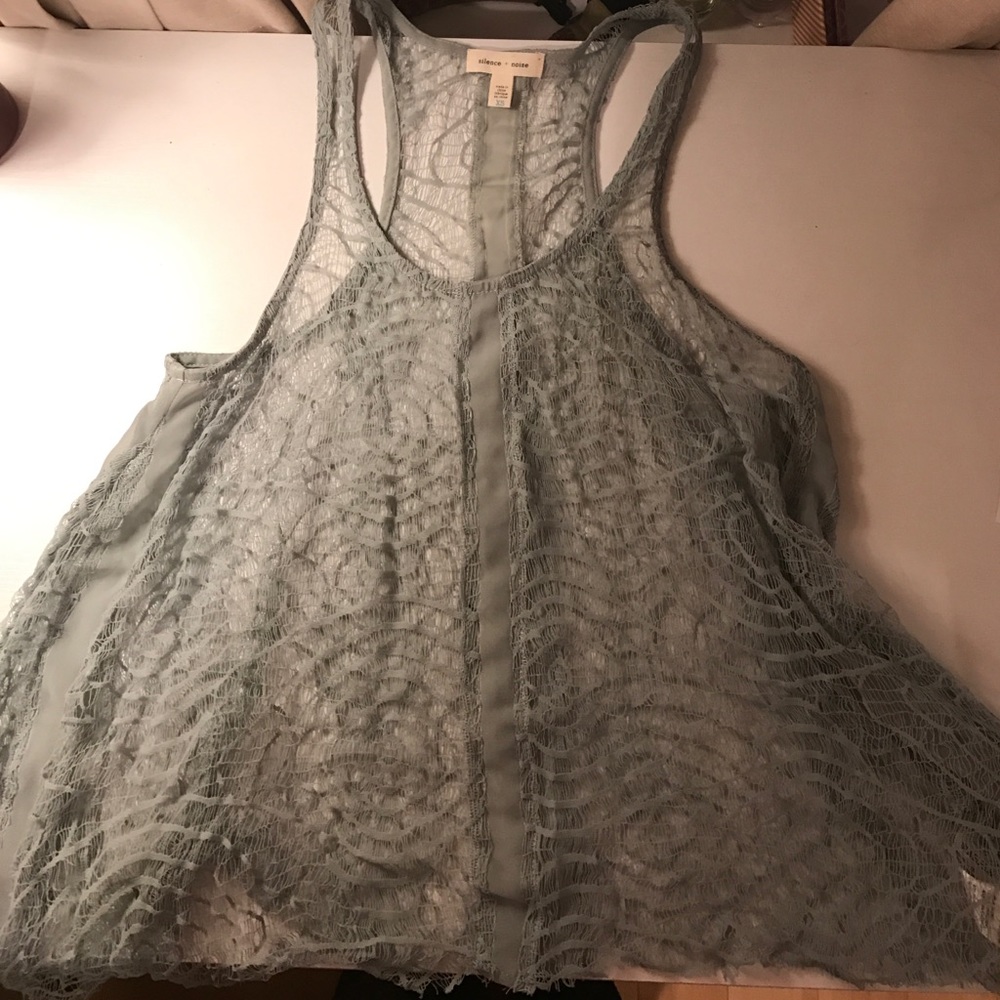 Silence and noise blue/green lace tank top