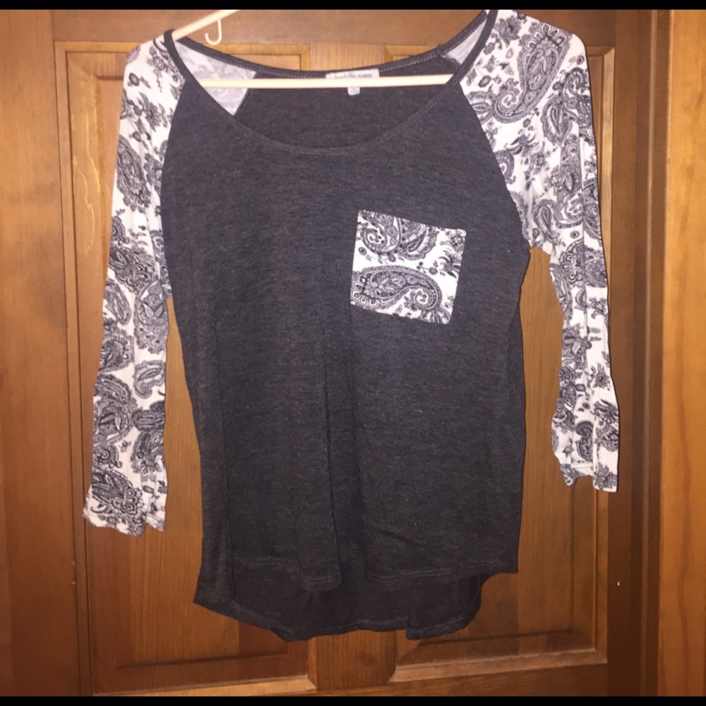 Quarter Sleeve Designed Sleeves Grey Top
