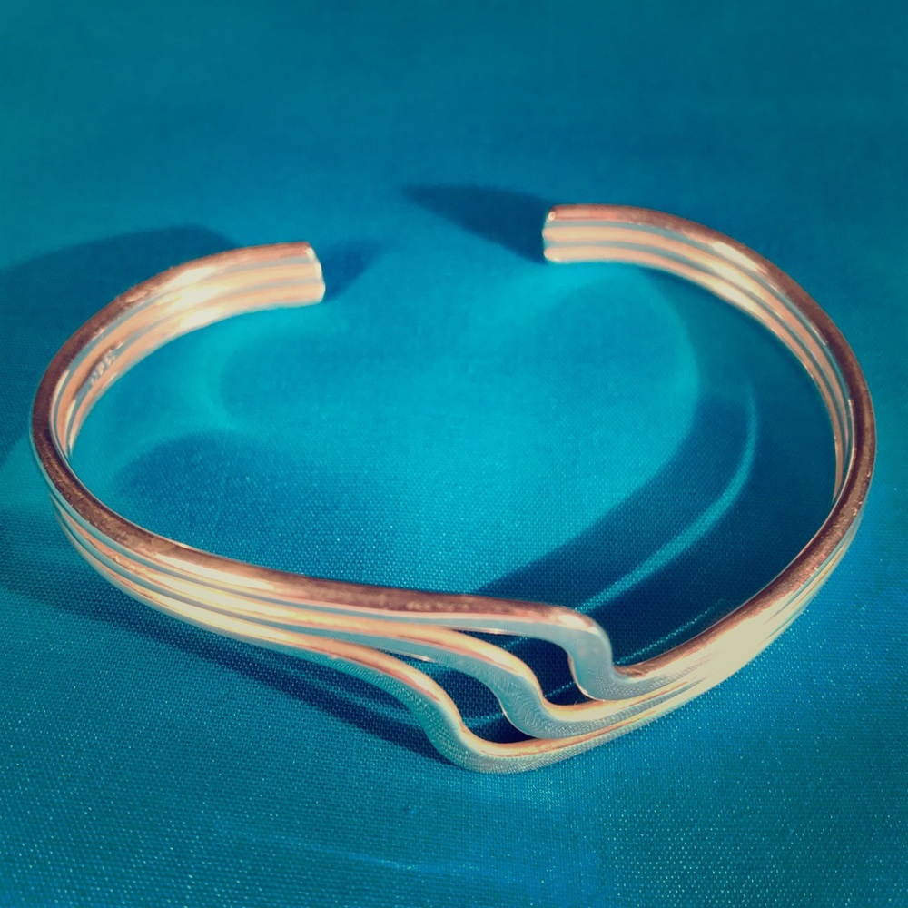 Sterling Silver Wavy Cuff, Stamped 925