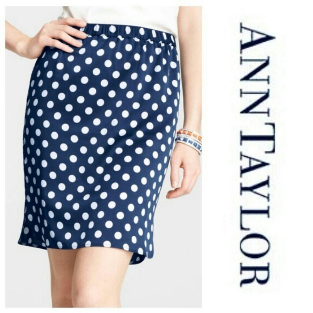 Ann Taylor BLUE with WHITE Polka Dot Skirt Size 0 NEW