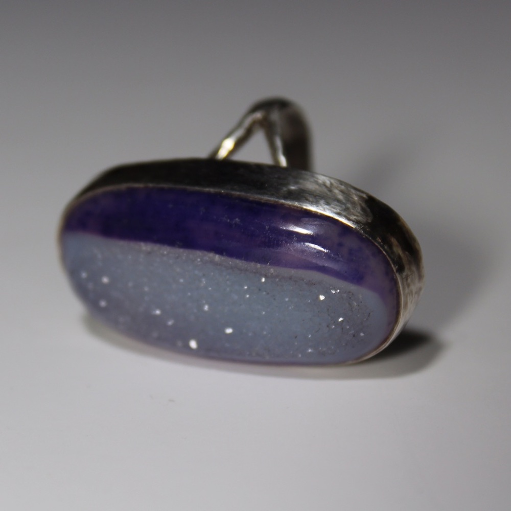 Sterling Silver purple geode ring OOAK