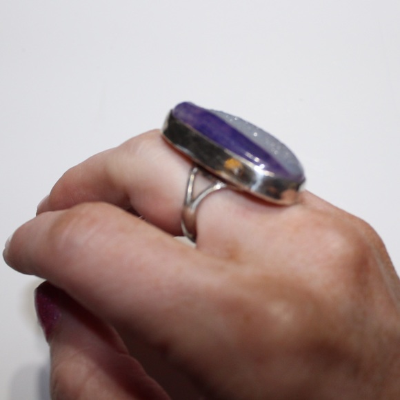 Sterling Silver purple geode ring OOAK - Picture 3 of 8