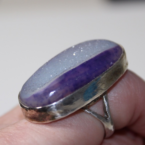 Sterling Silver purple geode ring OOAK - Picture 2 of 8